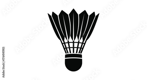 A simple black silhouette of a badminton shuttlecock with its distinctive feathered top and base on a white background silhouette