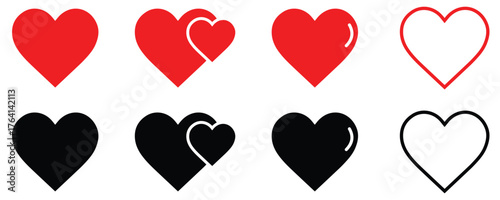 Red Heart Icons Set – Vector Collection of Love Symbols and Valentine Heart Shapes
 for Web and Design