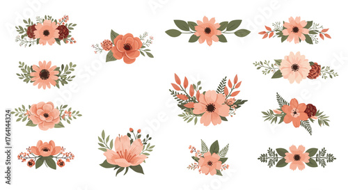 Collection of beautiful watercolor floral arrangements and dividers.