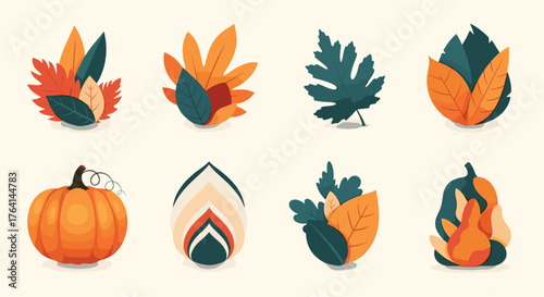 Autumnal Harvest - A Collection of Fall-Themed Botanical and Pumpkin Illustrations.