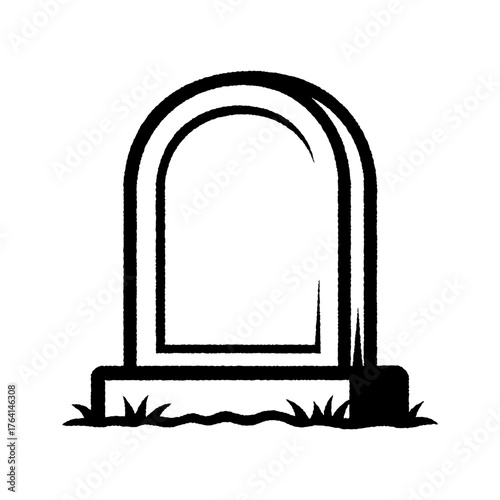 Black and white illustration of a classic tombstone, ideal for Halloween, horror, or cemetery-themed designs.
