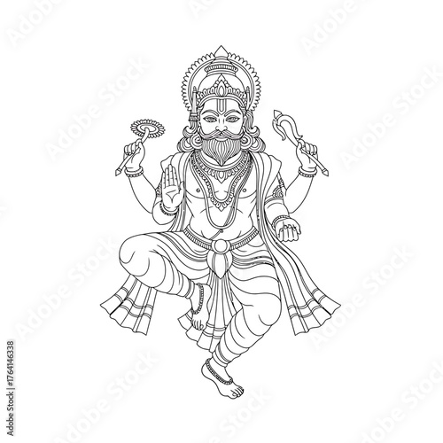 Wallpaper Mural A line art illustration of the four-armed Hindu deity Shukra, representing the planet Venus, in a traditional divine pose. Torontodigital.ca
