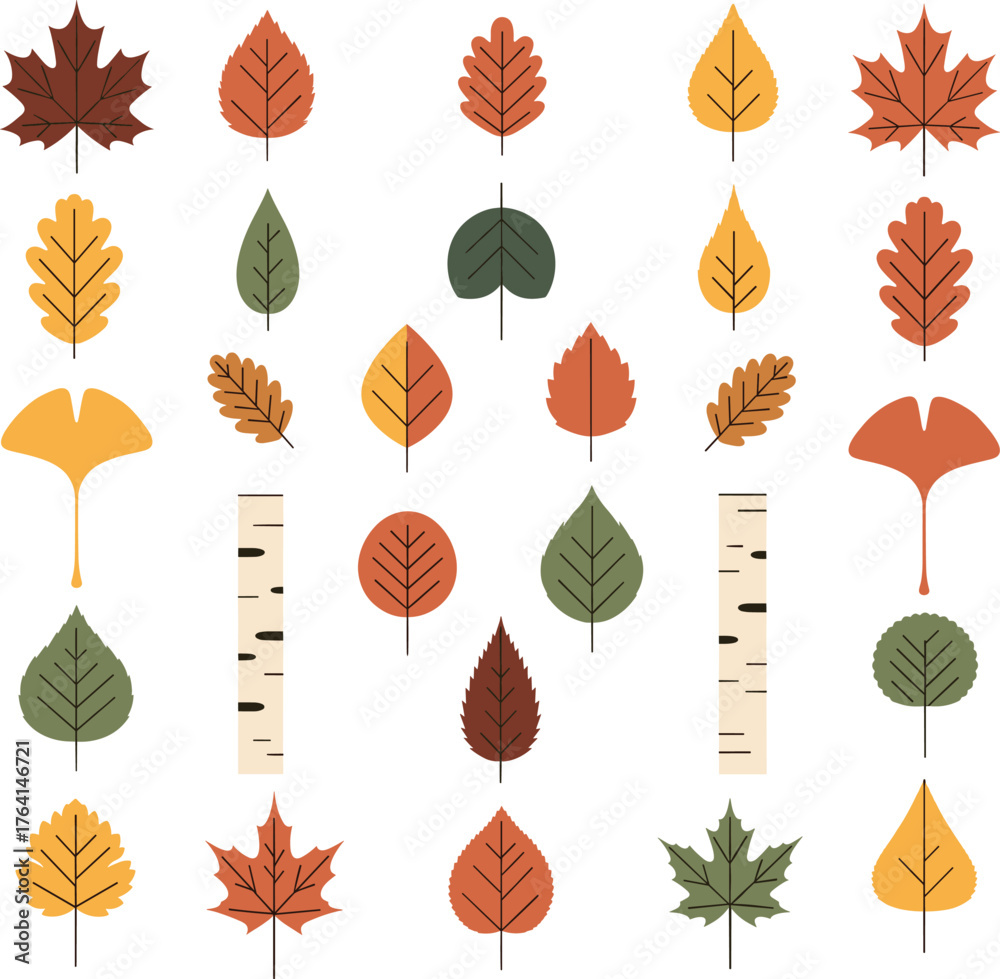 Obraz premium Flat Design Autumn and Deciduous Leaves Pattern