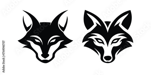 Stylized Geometric Fox or Wolf Head Logo Set