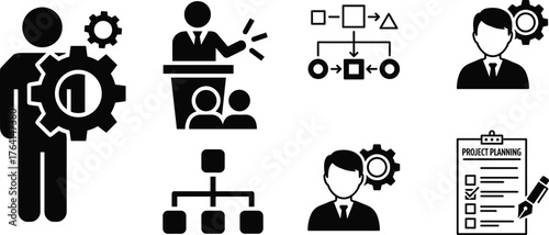 Business Management, Planning, and Strategy Icon Set Vector Illustration