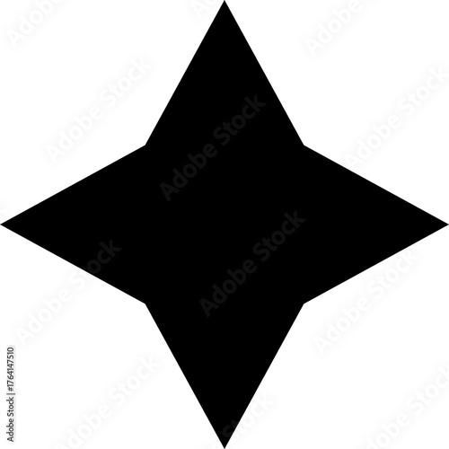 A Stark Black Four Pointed Star Shape Centered on a Pure White Background Symbolizing Opposition or Direction with Clean Lines and Solid Fill