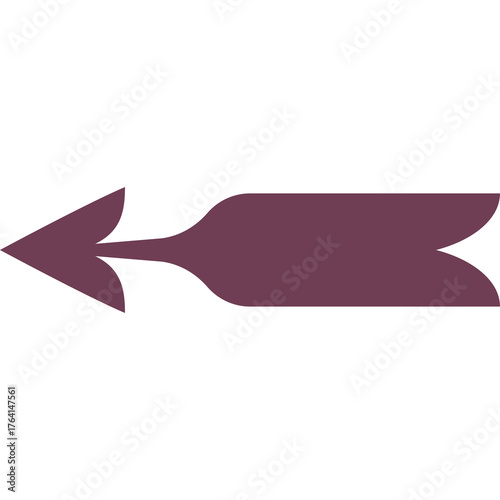 A Stylized Arrow Pointing Left Against A Transparent Background Featuring A Deep Plum Color And A Sharp Arrowhead With A Fletched Tail Shape