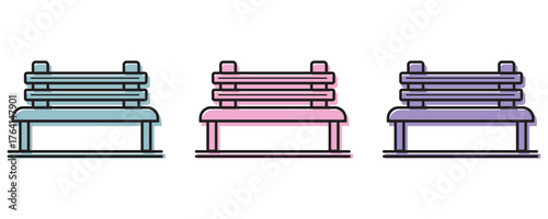 Bench icon vector set, minimalist style bench icon vector set in trendy flat style illustration isolated on white background.