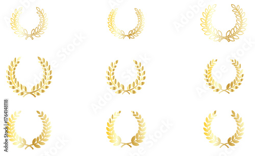 Laurel wreaths in elegant minimal style featuring classic victory and achievement symbols, circular olive branches for awards, emblems, certificates, badges, logos, ceremonial designs,
