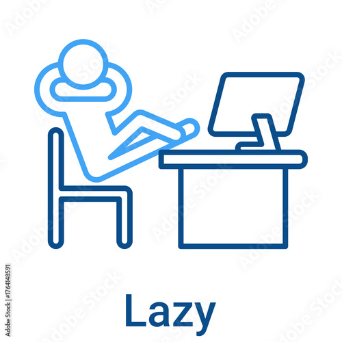 Lazy Icon in Outline Color Style. Person procrastinating at desk. Tiredness and apathy symptom illustration.
