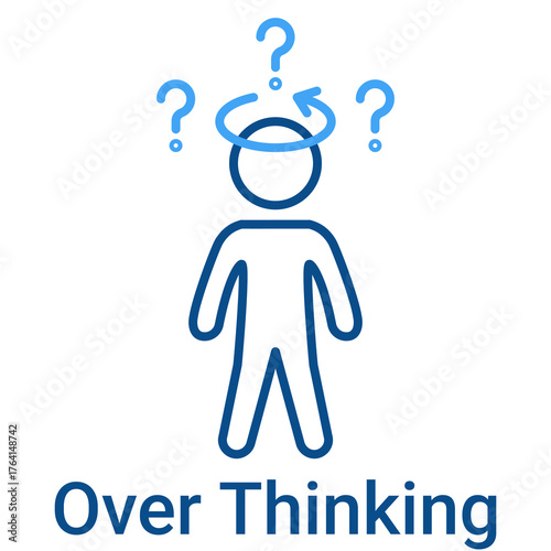 Overthinking Icon in Outline Color Style. Confusion, stress, and complicated thought process symbol. Rumination vector.