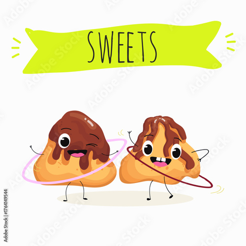 Tasty ice creams, ice-cream cones and popsicle, funny characters, hand drawn vector illustration.