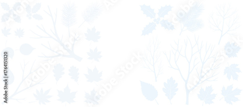 Winter and Autumn Foliage Silhouettes | Frosted Seasonal Leaves and Bare Tree Branch Shapes