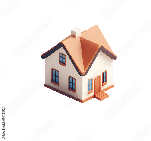 A 3D featuring a simple house design with brown and white gradient colors ,isolated on a white background