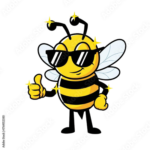 Cool Cartoon Bee Wearing Sunglasses Giving Thumbs Up Vector Illustration