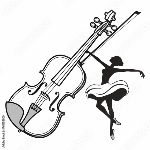 Elegant ballerina dancing with violin, graceful movement and music art