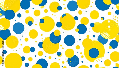 Abstract background made with geometric circles in yellow and blue colors. Memphis style modern