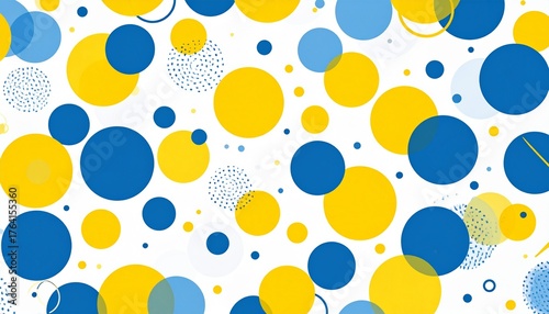 Abstract background made with geometric circles in yellow and blue colors. Memphis style modern