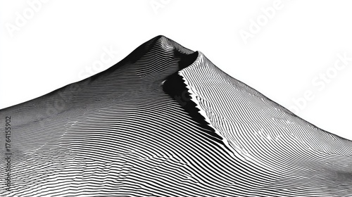 Abstract black and white sand dune formation with intricate patterns and curves in high contrast