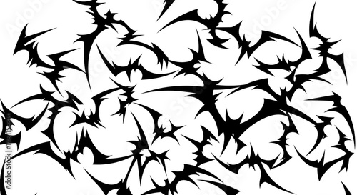 A chaotic cluster of aggressive black shapes with sharp points and thorns. Abstract vector illustration with a tribal, gothic, and edgy tattoo aesthetic.