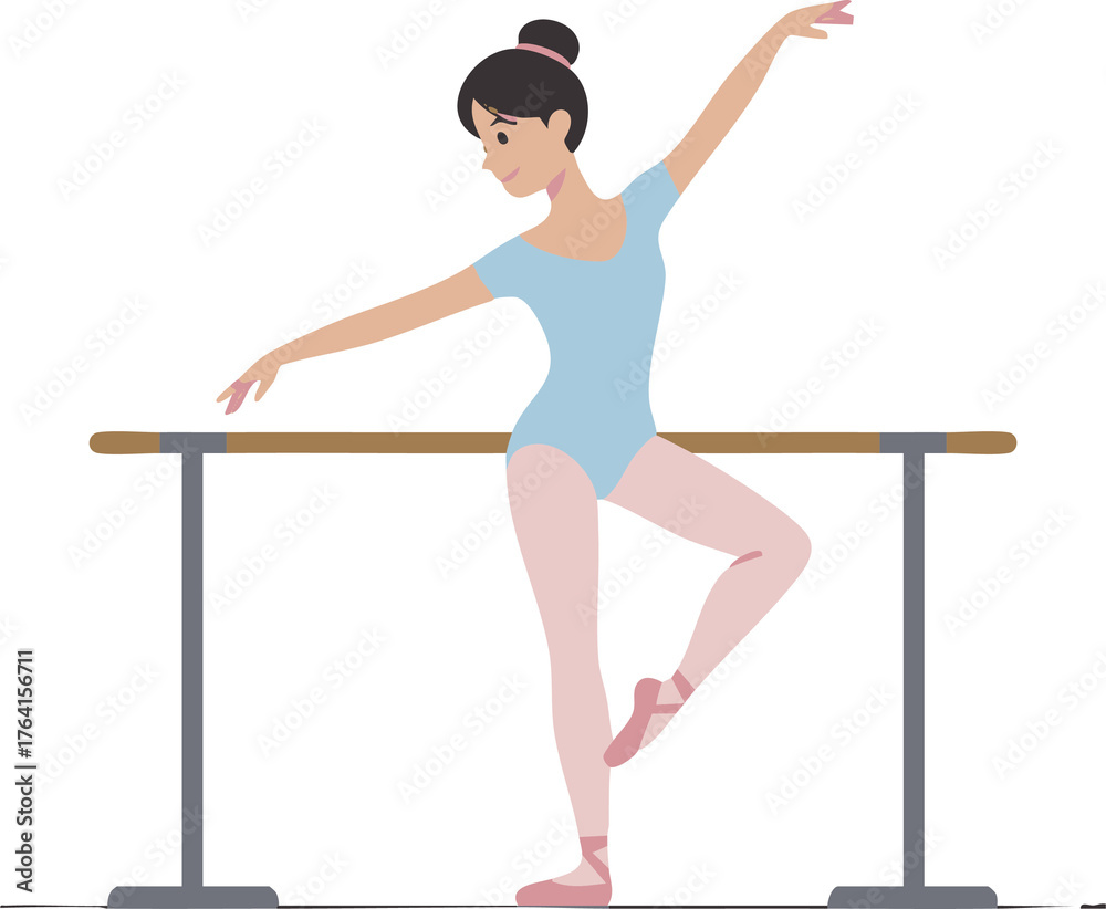 Naklejka premium Graceful ballerina performing ballet exercises at a barre against soft background