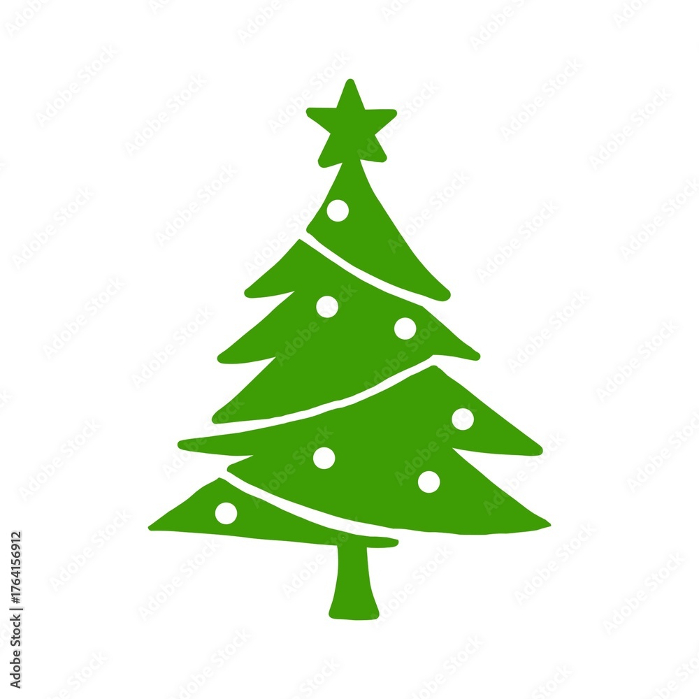 Fototapeta premium Christmas Tree Silhouette with Star 星付きクリスマスツリーのシルエットイラスト 