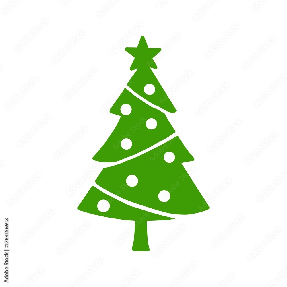 Obraz premium Christmas Tree Silhouette with Star 星付きクリスマスツリーのシルエットイラスト 