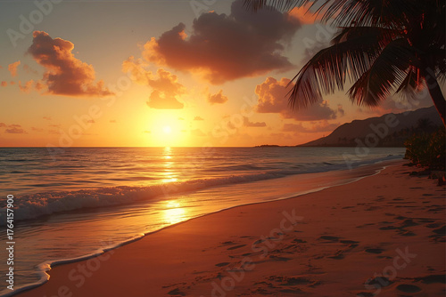 Golden Sunrise over Desert Sand Dunes Landscape