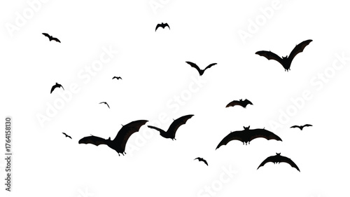 Silhouette of bats flying a spooky illustration for Halloween designs isolated on white background