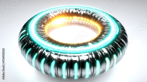 Futuristic Glowing Abstract Ring with Neon Highlights for Technology and Science Concept Imagery