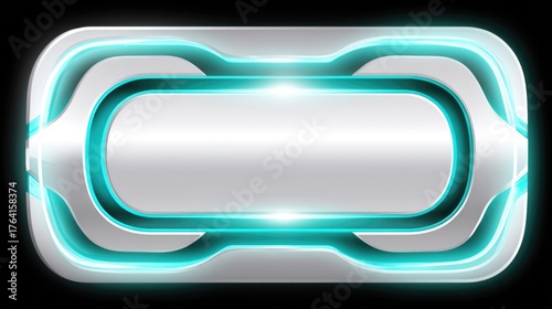 Futuristic Metallic Button with Bright Neon Glow Effect for Advanced Digital Interfaces and Designs