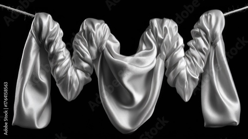 Elegant White Satin Fabric Draped in a Flowing and Textured Formation Against a Dark Background