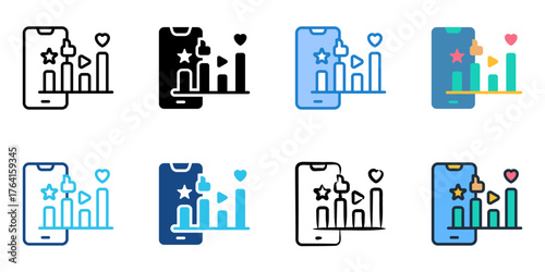 Social media analytics icon set multiple style collection 
