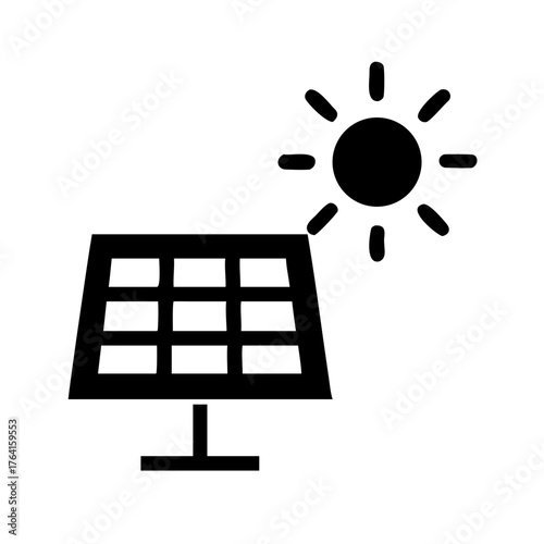 Solar panel and sun icon for renewable energy