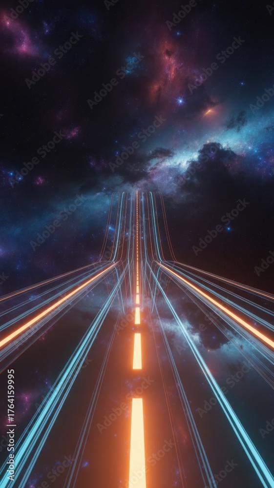 Obraz premium Glowing Futuristic Road Through Nebula and Stars in Deep Space image