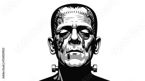 Frankensteins monster vector illustration classic horror character in black and white isolated on a white background