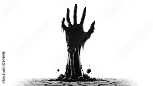 Creepy hand reaching out from the ground dark and ominous illustration perfect for horror themes and Halloween designs