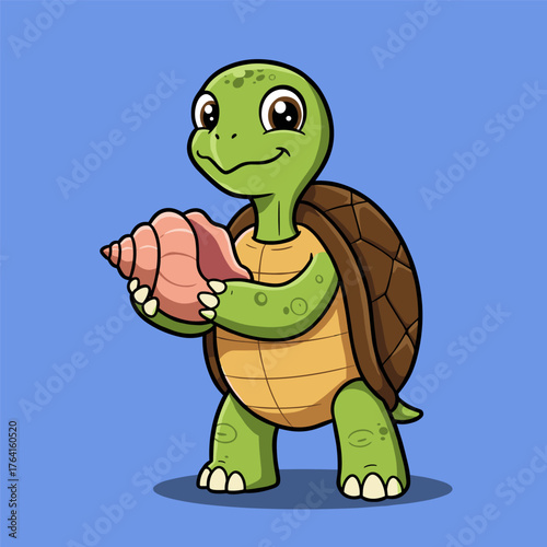 Cartoon illustration of a funny green turtle mascot vector character smiling happily