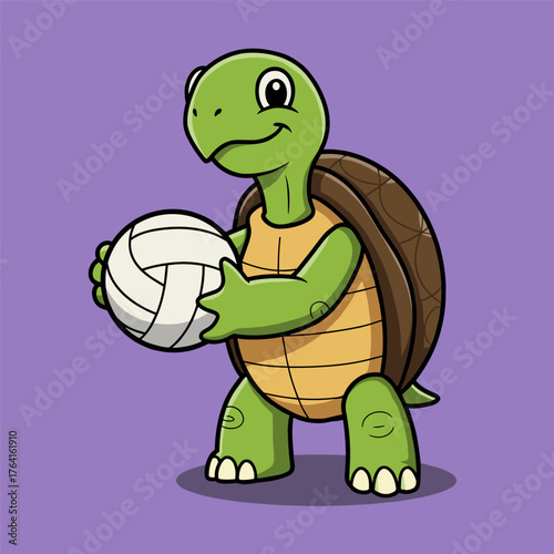 A funny cartoon turtle is a cute vector illustration of a green reptile with a happy smile