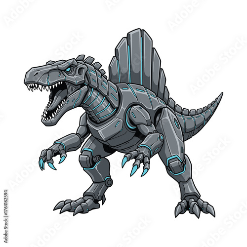 Futuristic Mecha Spinosaurus with Blue Glowing Armor