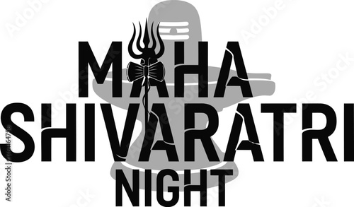 Maha Shivaratri Night Festival Emblem with Shiva Lingam and Trishul .