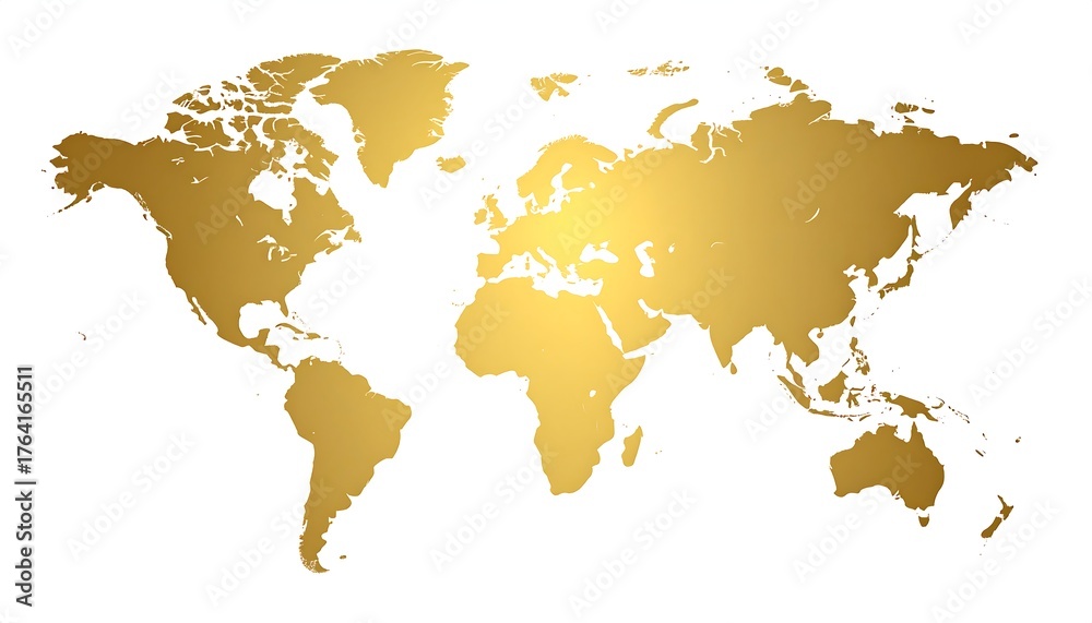 Obraz premium A gold-colored world map on a white background