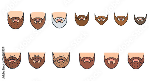 Flat Vector Beard Icon Set for Movember Awareness Campaign