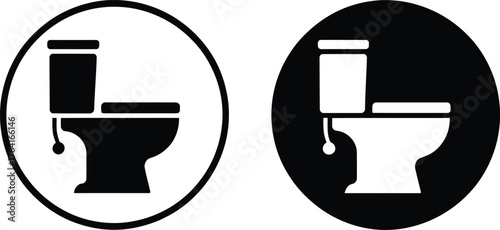 Two toilet icons one black one white inside oval shapes