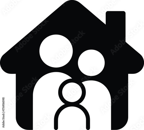 Abstract silhouette of a family inside a house symbol representing home and belonging