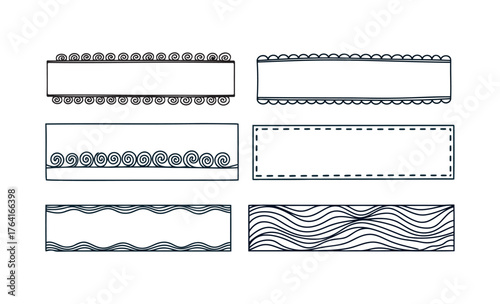 Decorative Frames Vector Set Rectangular Borders with Spiral and Wave Line Embellishments