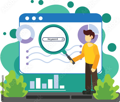 Developer analyzing keyword research data illustration