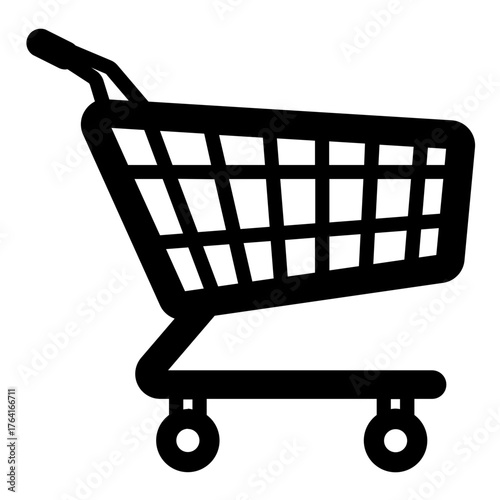 Shopping Cart Icon: Monochrome Outline Vector Graphic
