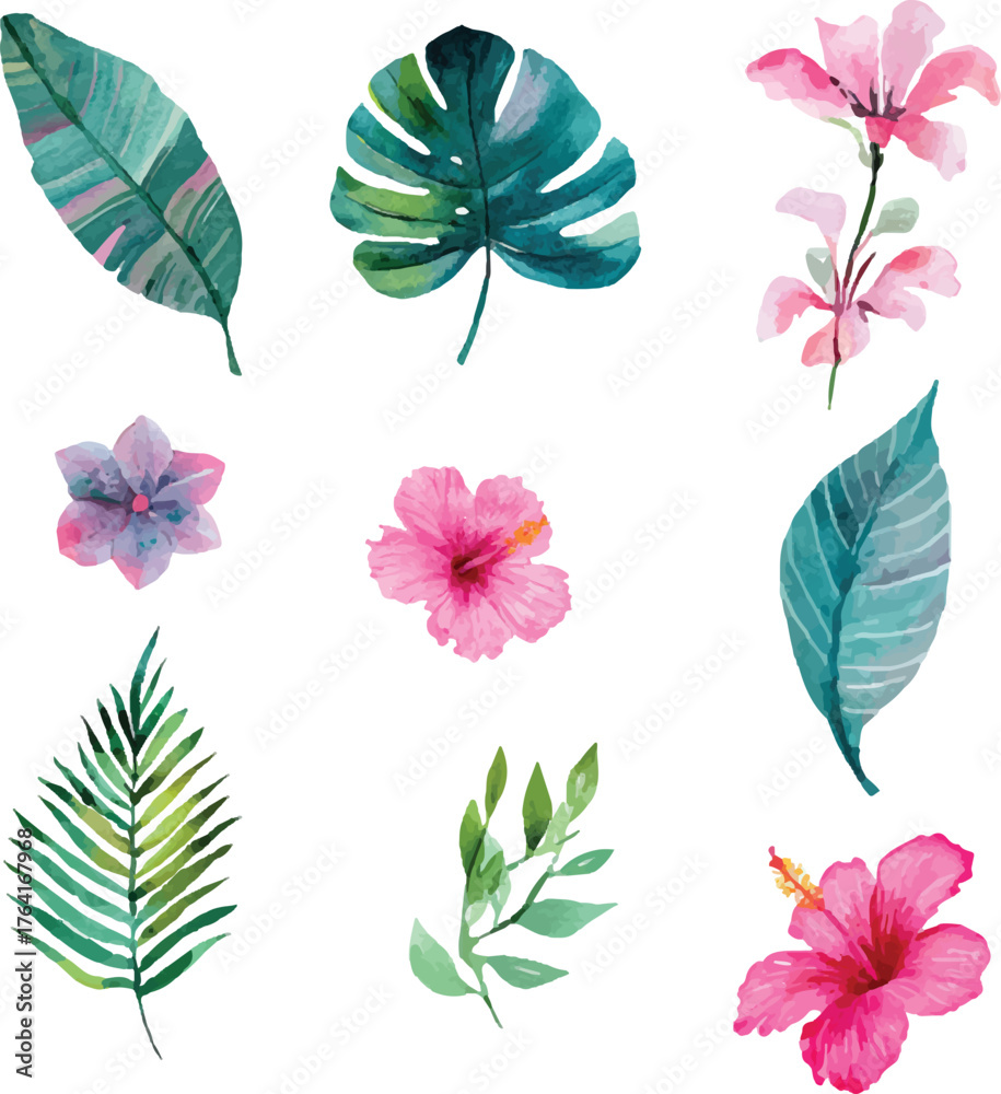 Fototapeta premium vector set Watercolor Tropical Botanical Collection