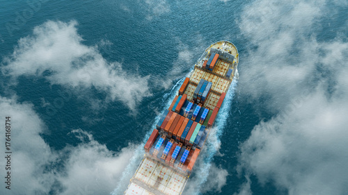 Aerial view of the freight shipping transport system cargo ship container. international transportation Export-import business, logistics, transportation industry concepts   © Photo Sesaon